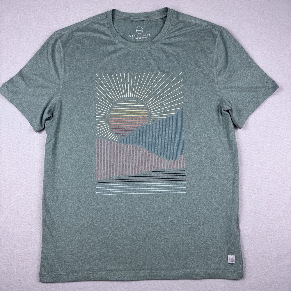 Marine Layer Weekend Sport Performance T-Shirt Men S Green Graphic Stretch Run